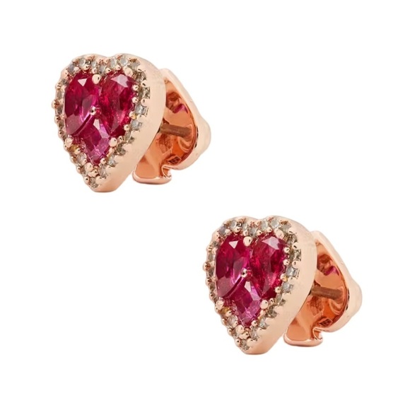 KATE SPADE • Spell It Out Pink Heart Rose Gold Stud Earrings - Picture 5 of 6
